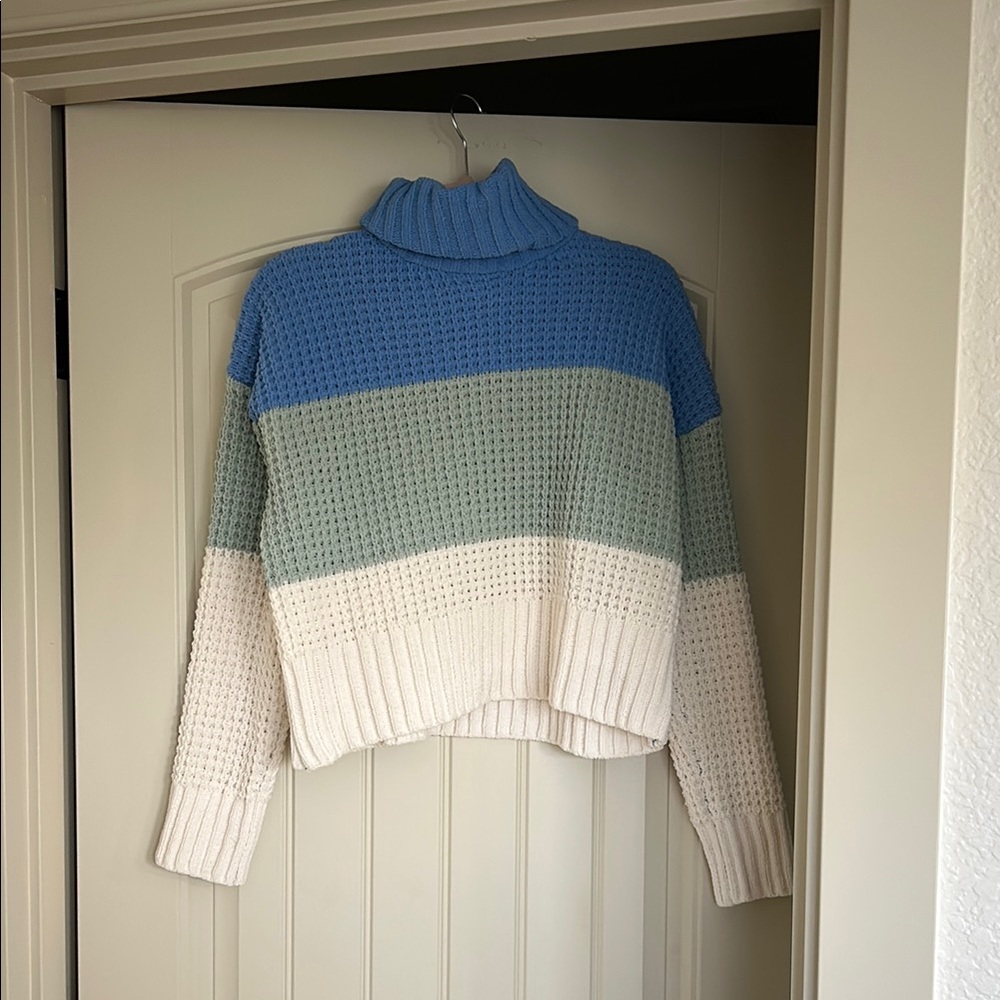 Hippie Rose Blue and Green Cowl Neck Sweater